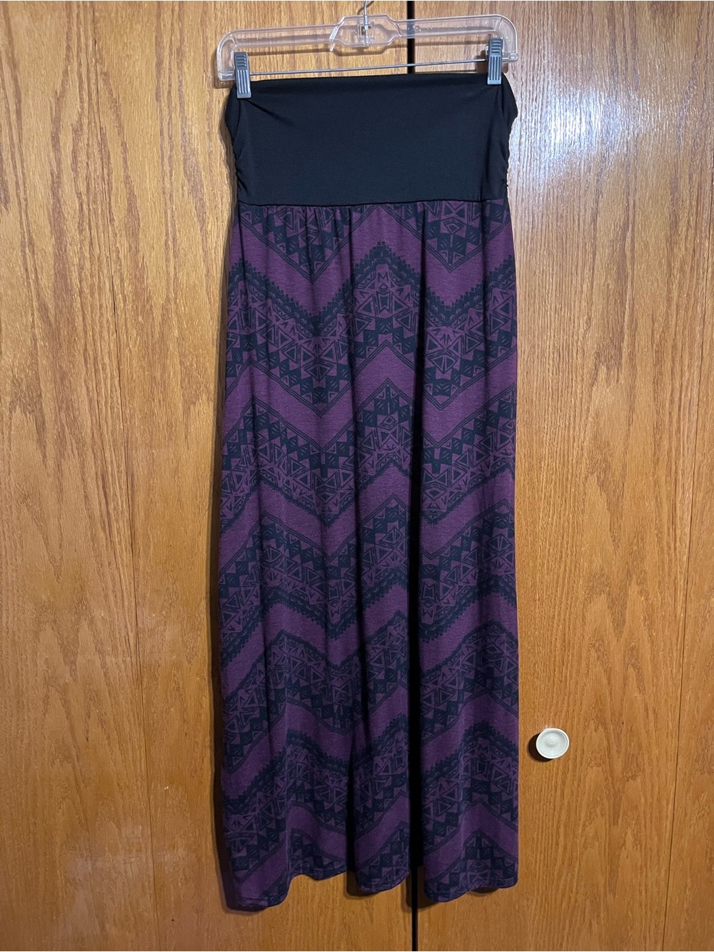 Vanity Purple Chevron Maxi Skirt with Black Fold-Over Waistband